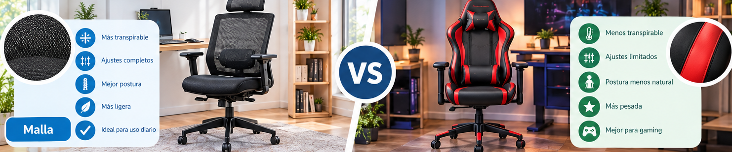 Silla de malla frente a silla gaming: diferencias reales